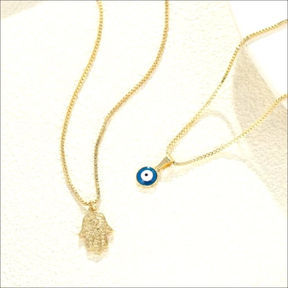 14K Gold Plated Evil Eye Pendant Necklace Adjustable Length Lucky Protection - Picture 6 of 7